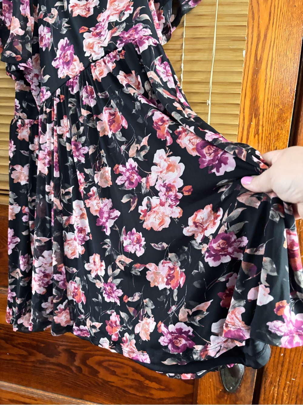 torrid Black Midi Dress with Pink Floral Print - Picture 7 of 13